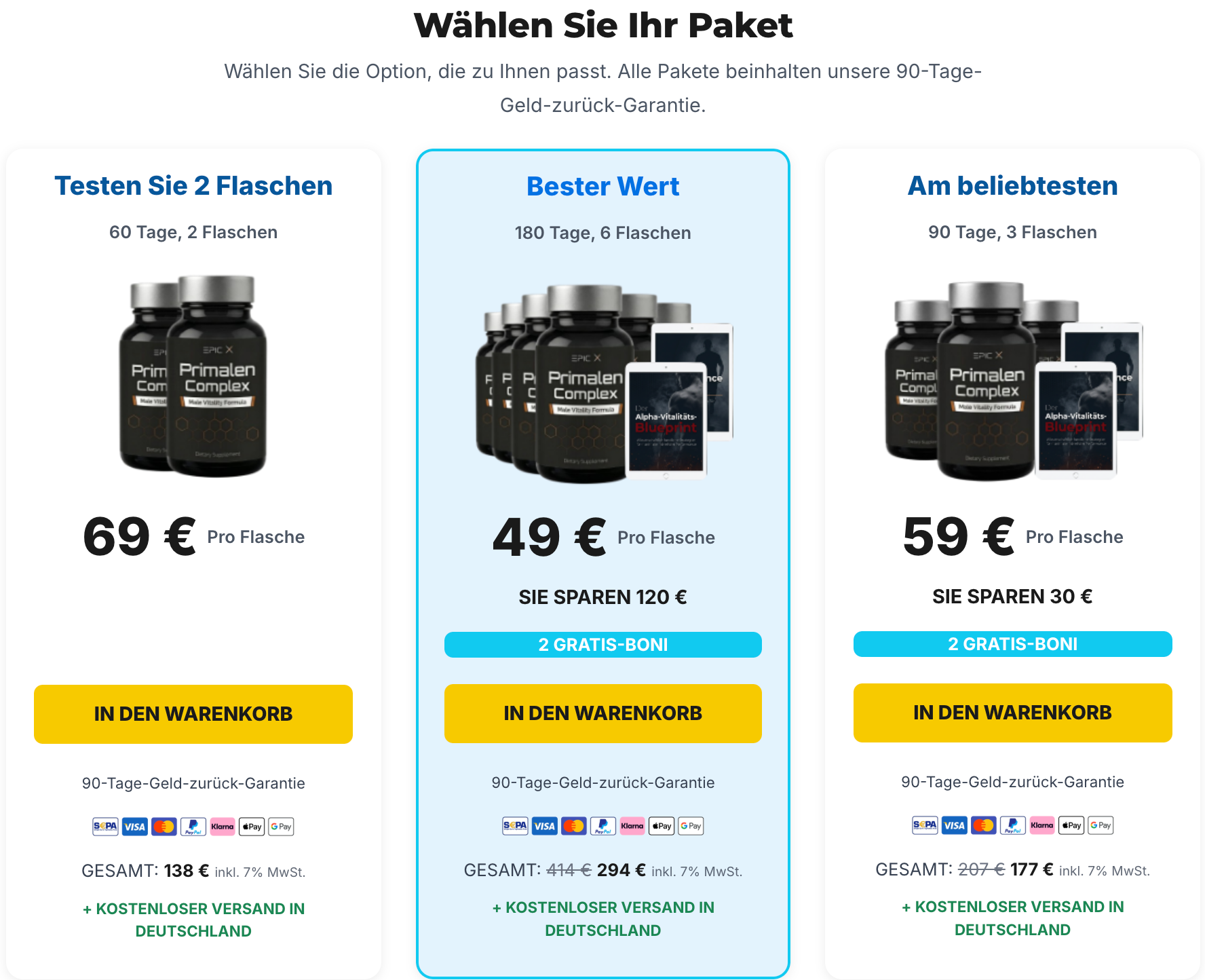 Primalen Complex™ Pakete: 2, 3 und 6 Flaschen